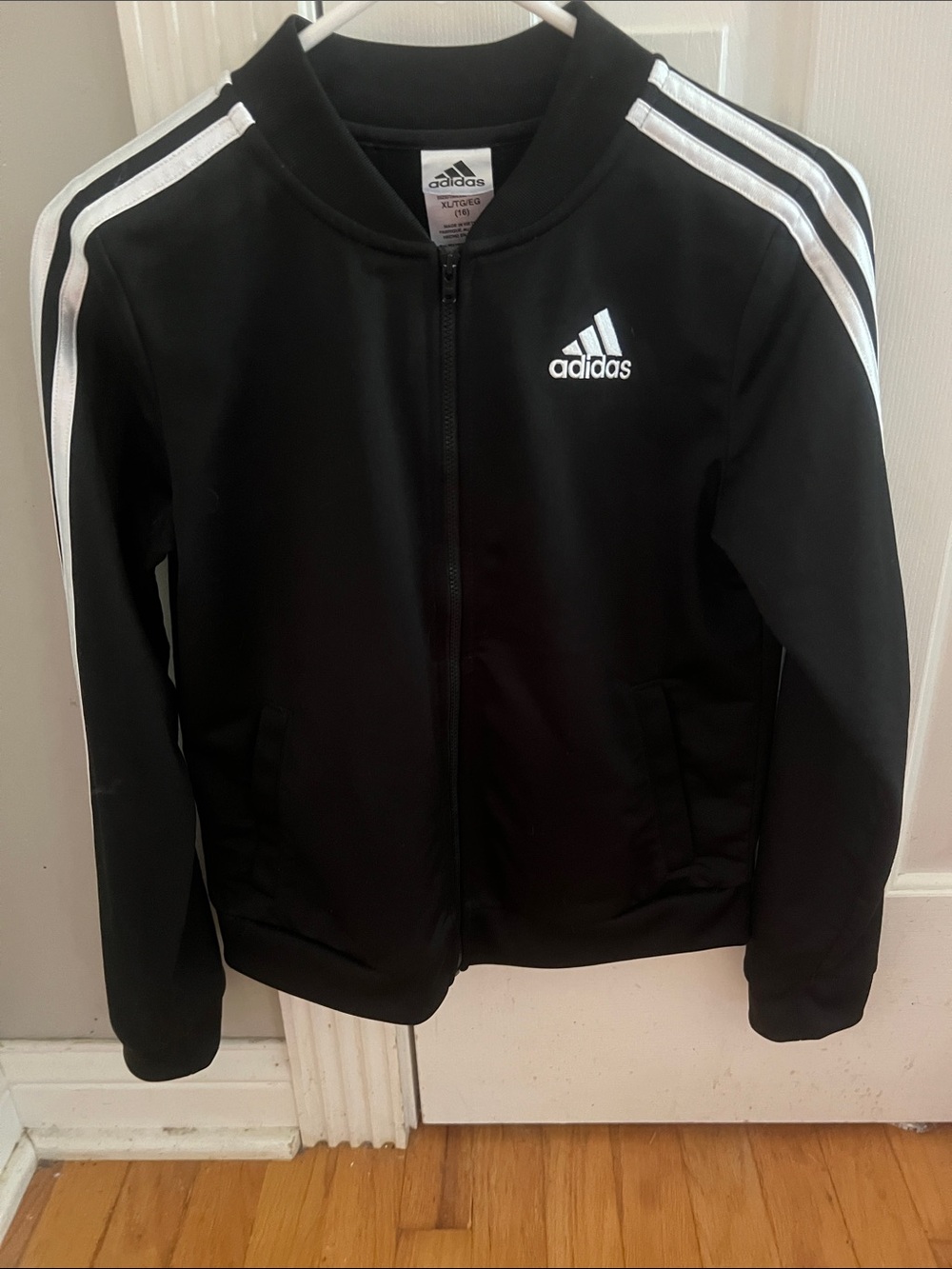 adidas Black Jacket with White Shoulder Stripes